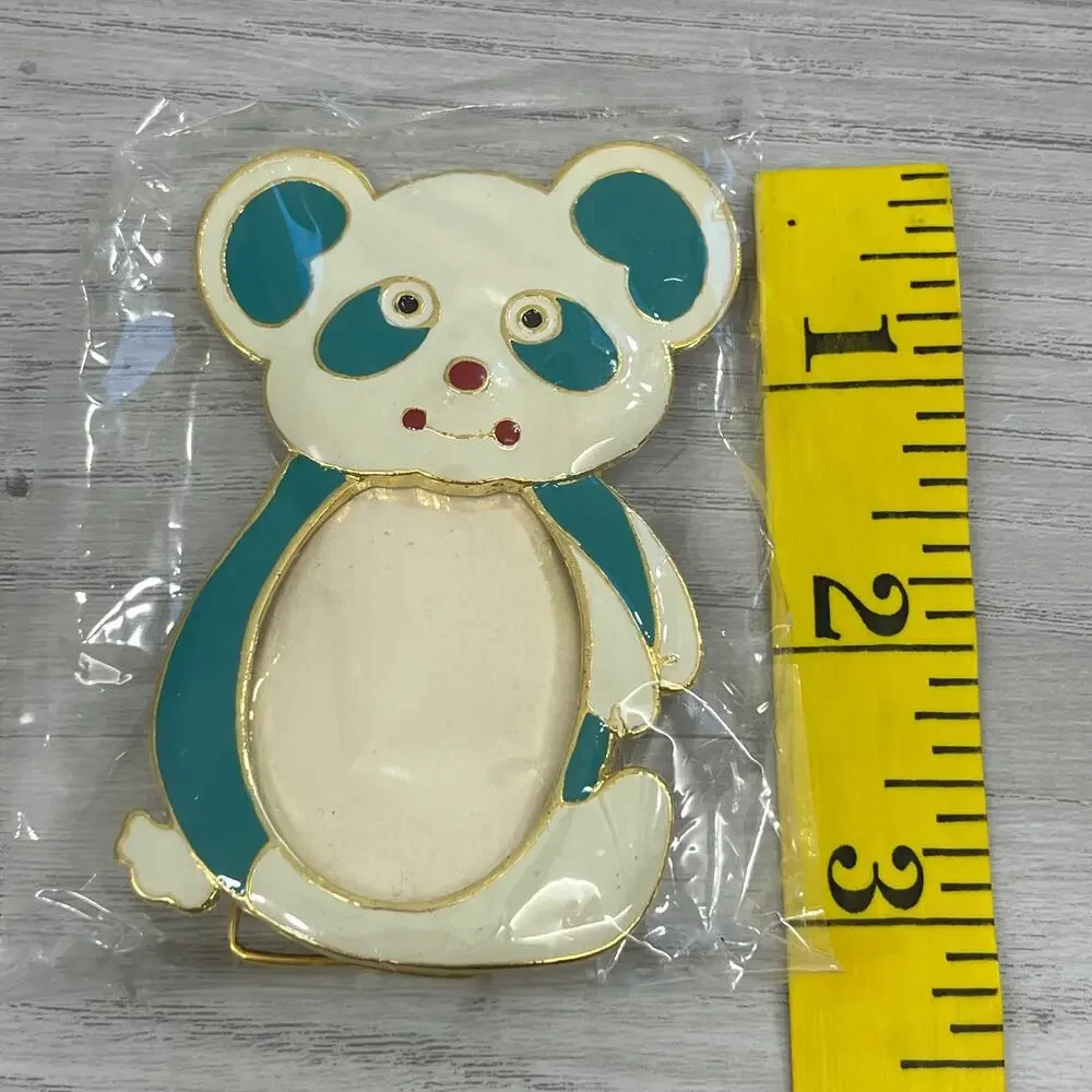Vintage 24K Gold Plated 2 Toned Enameled Panda Bear Shape Mini Picture Frame